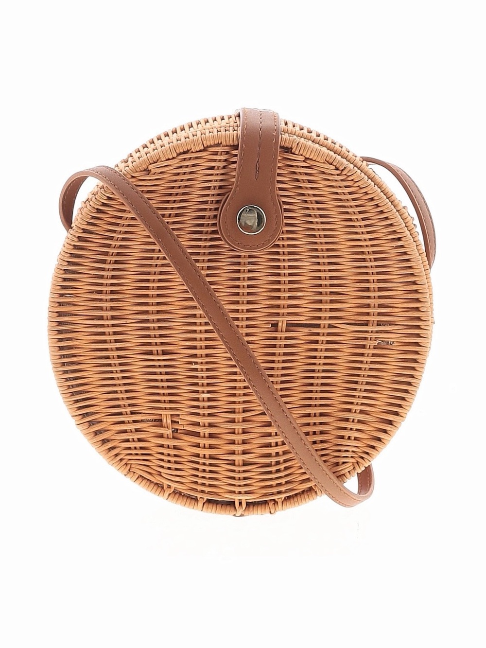 Zara Round Woven Crossbody Bag - Tan